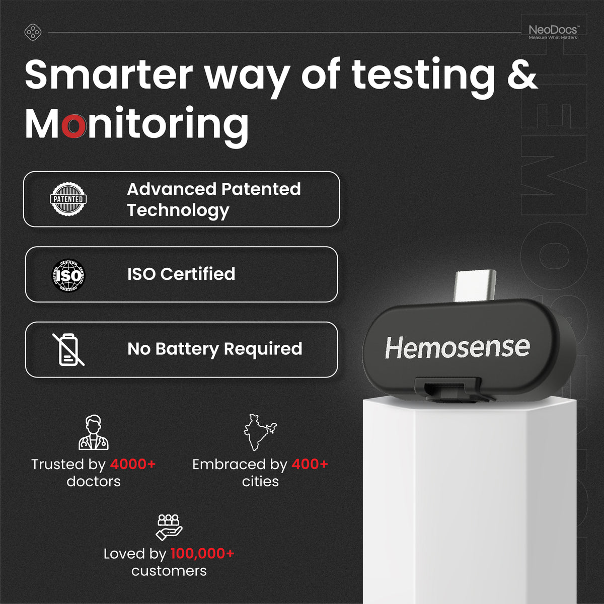 Smartphone based Hemoglobin testing meter | Pack of 25